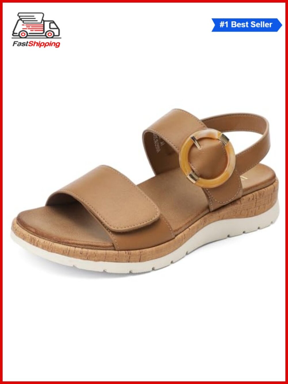 UBFEN Womens Low Wedge Walking Sandals Faux Leather Arch Support